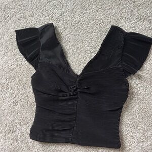 Express Black Cropped Flutter Sleeve Top